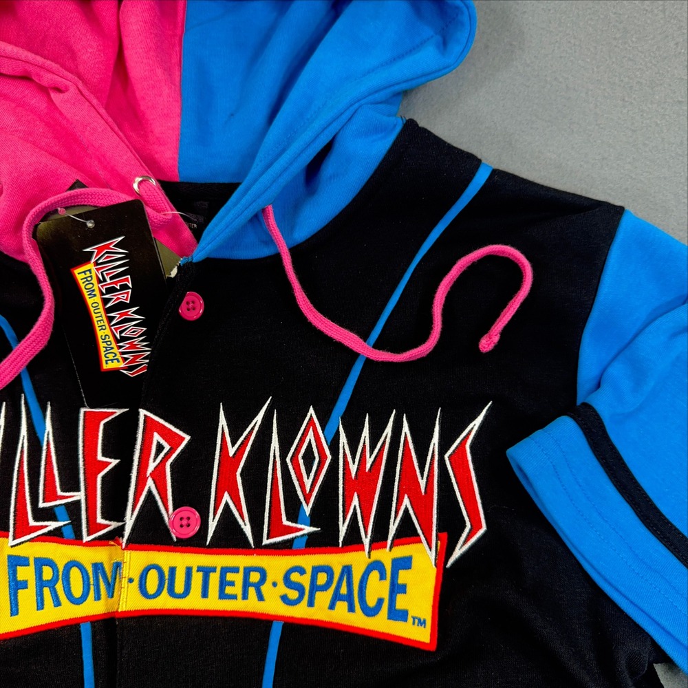NWT Killer Klowns From Outer Space Hot Topic Hooded Baseball Jersey Black M